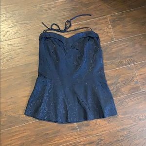 Tie-up halter top. Navy with very subtle pattern.